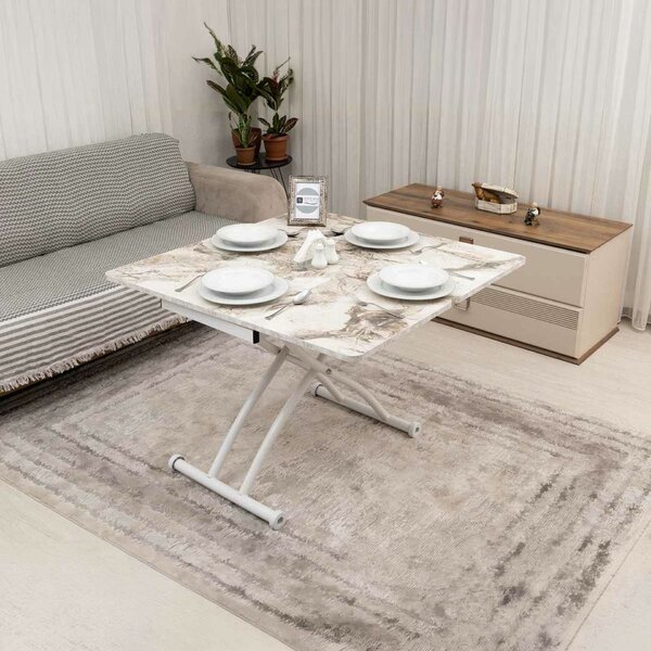 Hanah Home Dohányzóasztal Fehér Márvány White Mini Juppo Ext - Fehér Márvány, Fehér