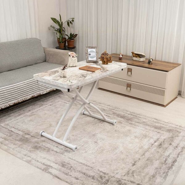 Hanah Home Dohányzóasztal Fehér Márvány White Mini Juppo Ext - Fehér Márvány, Fehér