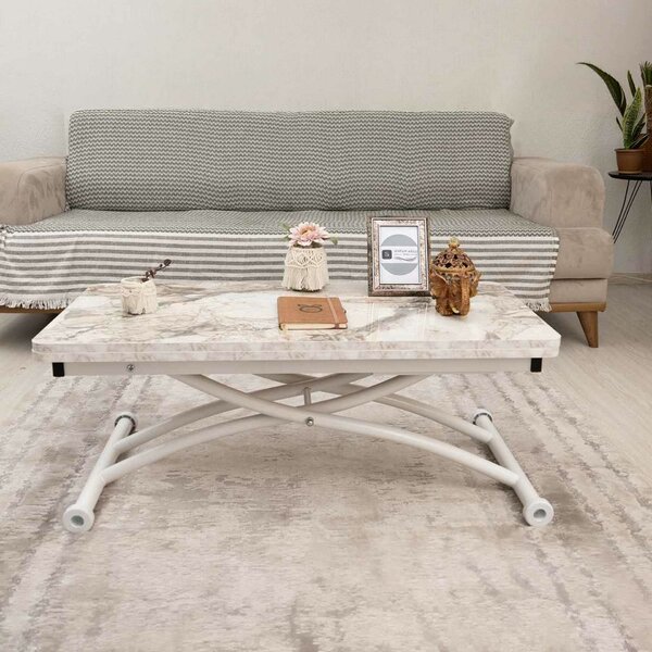Hanah Home Dohányzóasztal Fehér Márvány White Mini Juppo Ext - Fehér Márvány, Fehér