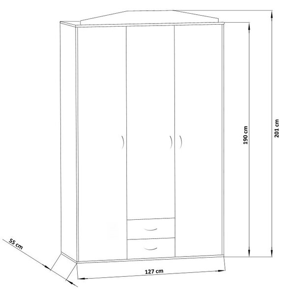 Tágas, tükörrel ellátott gardróbszekrény MARIETTA - szélesség 127 cm, sonoma tölgy / fehér