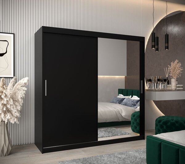 Tolóajtós gardróbszekrény, 200 cm széles, TIMEA 2 - fekete
