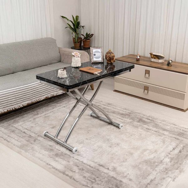 Hanah Home Mini Juppo Ext dohányzóasztal - fekete márvány, króm