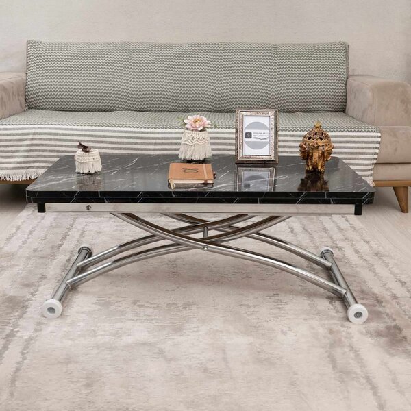 Hanah Home Mini Juppo Ext dohányzóasztal - fekete márvány, króm