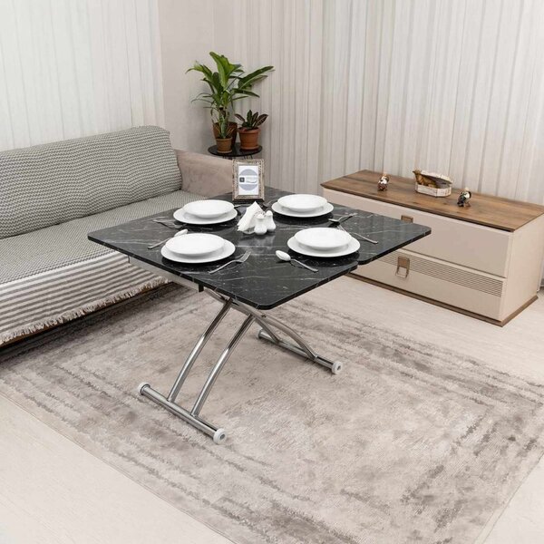 Hanah Home Mini Juppo Ext dohányzóasztal - fekete márvány, króm