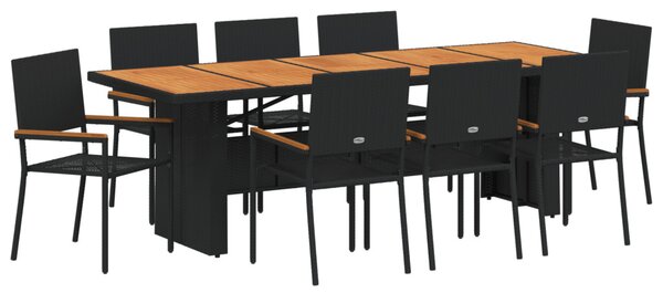 Kert étkező szett 9 pcs Fekete polirattan