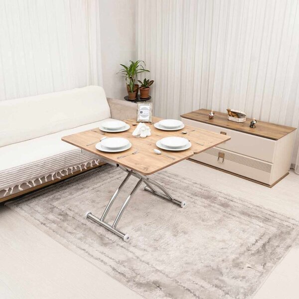 Hanah Home Mini Juppo Ext dohányzóasztal - Fenyő, Króm