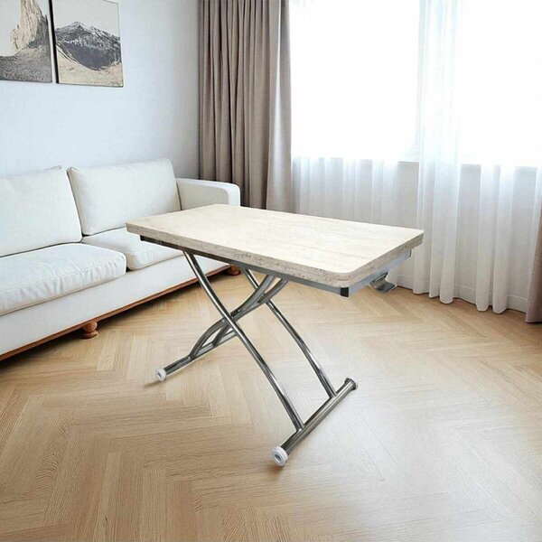 Hanah Home Coffee Table Travertine Chrome Mini Juppo Ext - Travertine, Chrome