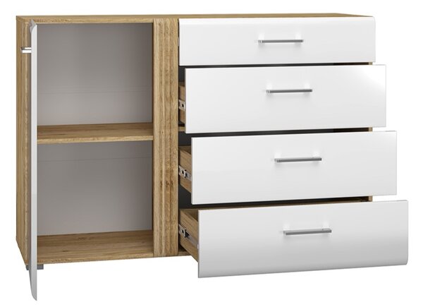 ALIZA kombinált fiókos komód - szélesség 134 cm, castello tölgy / fehér