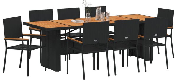 Kert étkező szett 9 pcs Fekete polirattan
