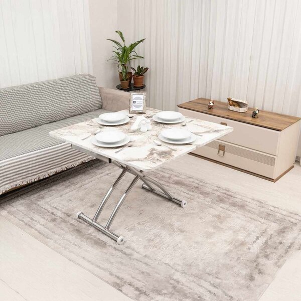 Hanah Home Mini Juppo Ext dohányzóasztal, fehér márvány, króm