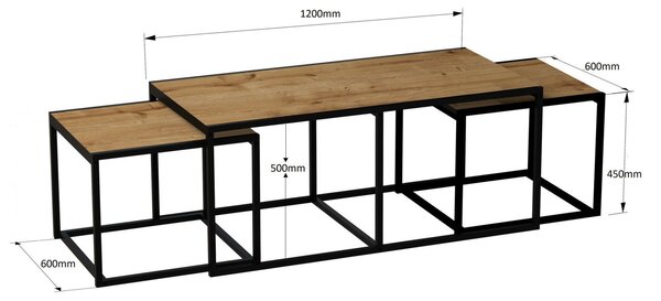 Hanah Home dohányzóasztal tölgy fekete Gigante
