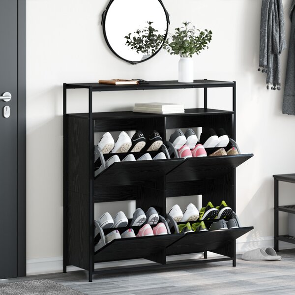 Cipőszekrény polcokkal Fekete tölgy 100 x 34 x 112 cm Faanyag