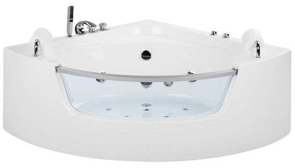 Sarok hidromasszázs kád LED világítással MANGLE 187 x 136 cm Fehér