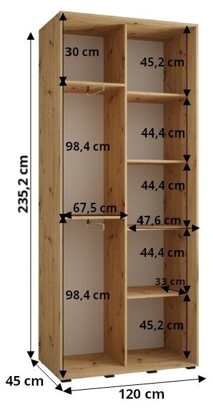ASIRI 11 gardróbszekrény - 120/45 cm, fehér / artisan tölgy / ezüst