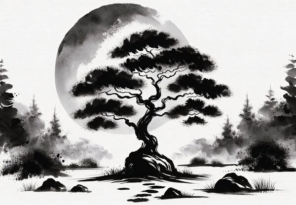Fotótapéta - Fekete-fehér bonsai (147x102 cm)