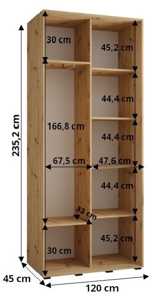 ASIRI 11 gardróbszekrény - 120/45 cm, fehér / artisan tölgy / ezüst
