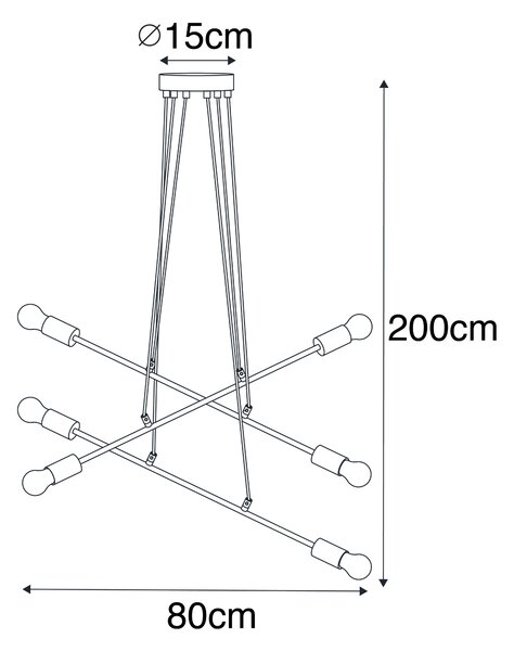 Modern függőlámpa fekete 80 cm 6-lámpás - Sydney