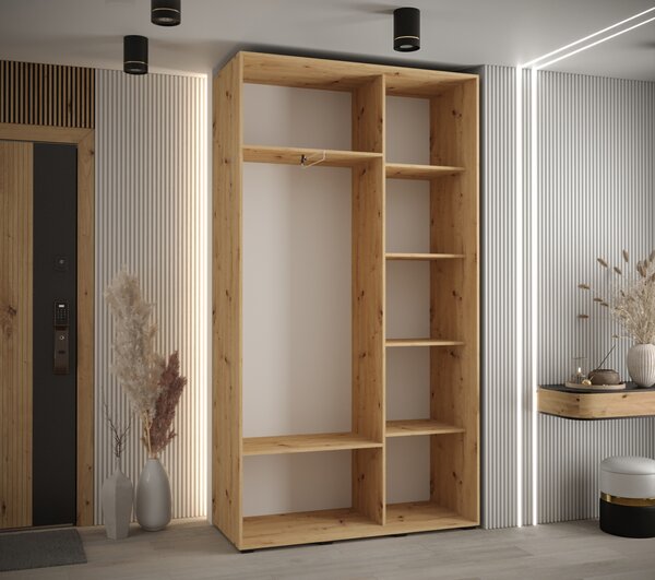 YVONA 12 gardróbszekrény - 140/45 cm, artisan tölgy / fekete / fekete