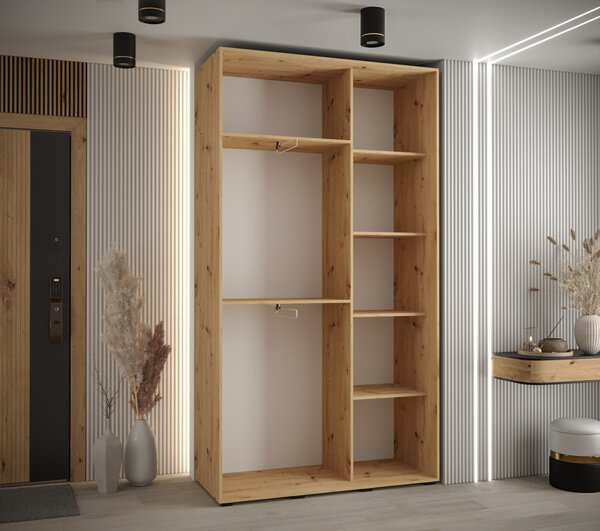 YVONA 12 gardróbszekrény - 140/45 cm, artisan tölgy / fekete / fekete