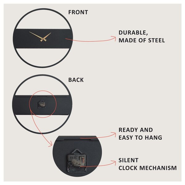 Wallity Decorative Metal Wall Clock Black Stripe Metal Wall Clock - APS103
