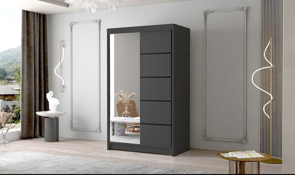 NICA kétajtós gardróbszekrény tükörrel - 120 cm széles, fekete