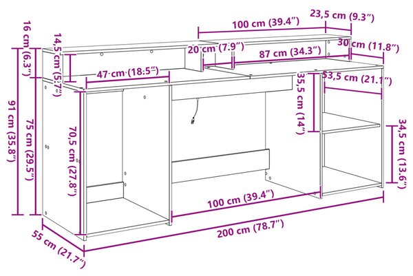 Fekete tölgy íróasztal 200x55x91 cm Szerelt fa