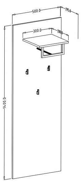Falra szerelhető magas panel akasztókkal és polccal LEONOR - sibiu vörösfenyő / sonoma szarvasgomba tölgy