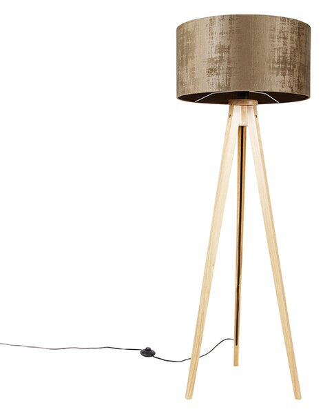Fa állólámpa fa szövetbarna árnyalattal 50 cm - Tripod Classic