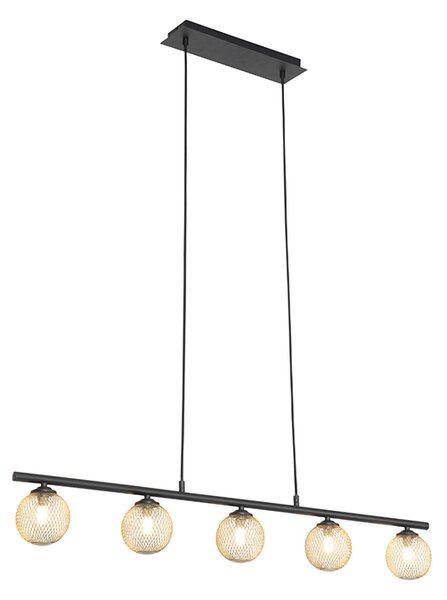 Modern függesztett lámpa, fekete, arany, 100 cm, 5 lámpa - Athén huzal