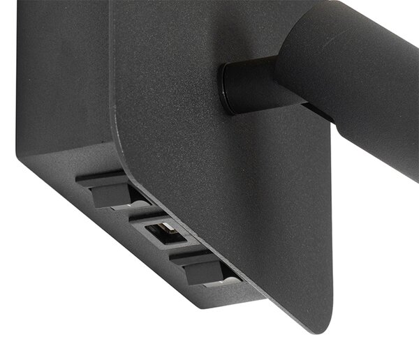 Fali lámpa fekete, LED-del, USB-vel és olvasólámpával kapcsolóval - Robin