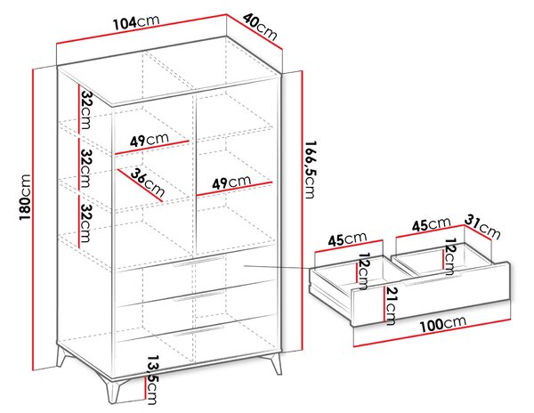Széles gardrób 104 cm fiókokkal XELA - homokbézs