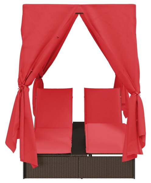 Dupla napozóágy Állítható Piros 205 x 129 x 200 cm polirattan