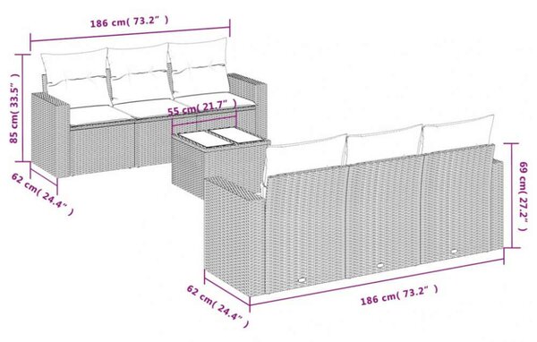 VidaXL 7 részes bézs polyrattan kerti ülőgarnitúra párnákkal