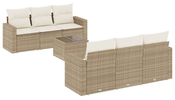 VidaXL 7 részes bézs polyrattan kerti ülőgarnitúra párnákkal