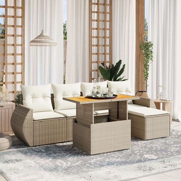 VidaXL Polyrattan Kerti Ülőgarnitúra - 6 részes - Bézs