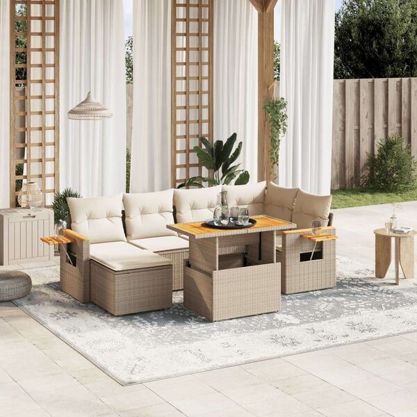 Polyrattan Kerti Ülőgarnitúra - 7 részes - Bézs