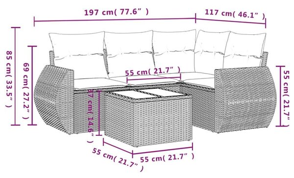 VidaXL Polyrattan Kerti Ülőgarnitúra - 5 részes - Bézs