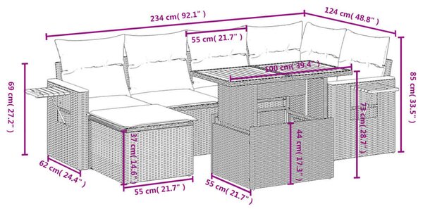 Polyrattan Kerti Ülőgarnitúra - 7 részes - Bézs