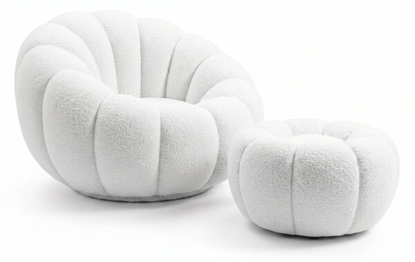 Design fotel BLOOM lábtartóval, fehér