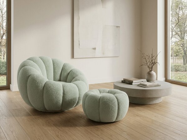 Design fotel BLOOM lábtartóval, világoszöld