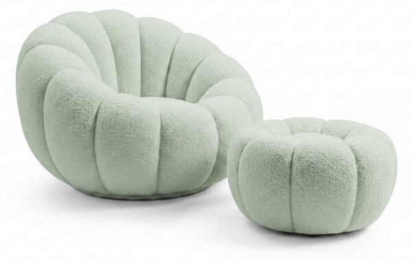 Design fotel BLOOM lábtartóval, világoszöld