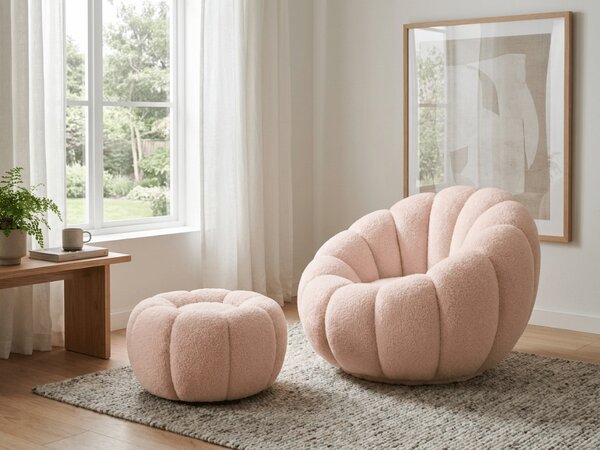 Design fotel BLOOM lábtartóval, világos rózsaszín