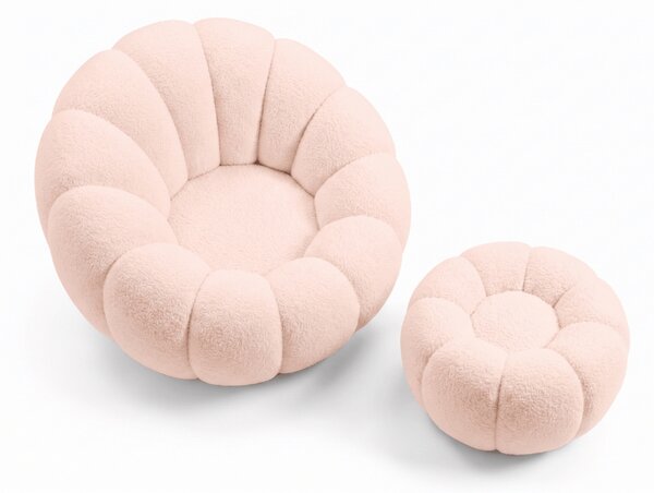 Design fotel BLOOM lábtartóval, világos rózsaszín
