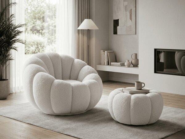 Design fotel BLOOM lábtartóval, fehér