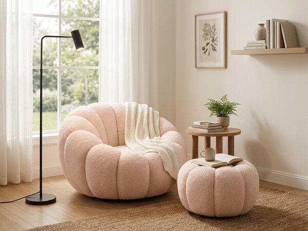 Design fotel BLOOM lábtartóval, világos rózsaszín