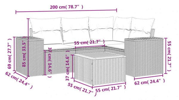VidaXL Polyrattan Kerti Ülőgarnitúra - 5 részes - Bézs