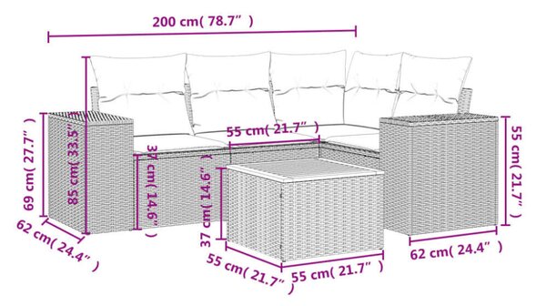 VidaXL Polyrattan Kerti Ülőgarnitúra - 5 részes - Bézs