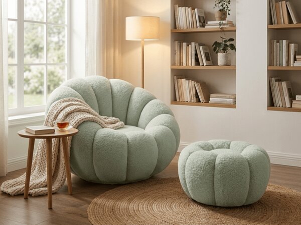 Design fotel BLOOM lábtartóval, világoszöld