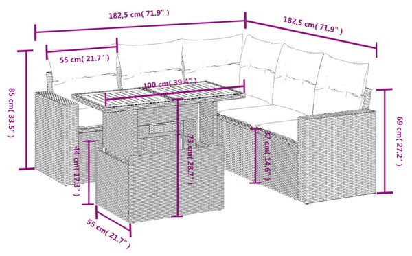 VidaXL Polyrattan Kerti Ülőgarnitúra - 6 részes - Bézs