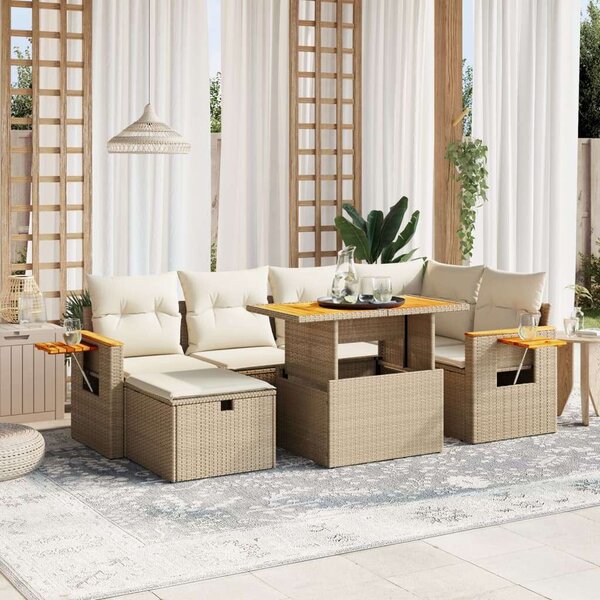 VidaXL Polyrattan Kerti Ülőgarnitúra - 7 részes - Bézs